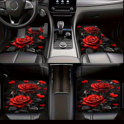 4 tapis de sol avec rose rouge