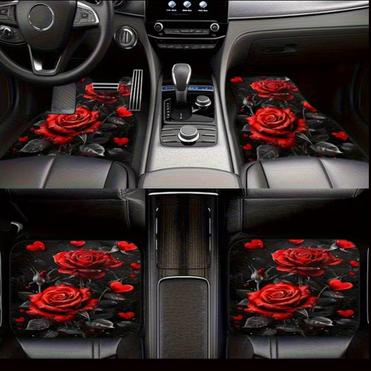 4 tapis de sol avec rose rouge